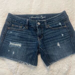 American Eagle Outfitters Distressed Dark Blue Jean Shorts